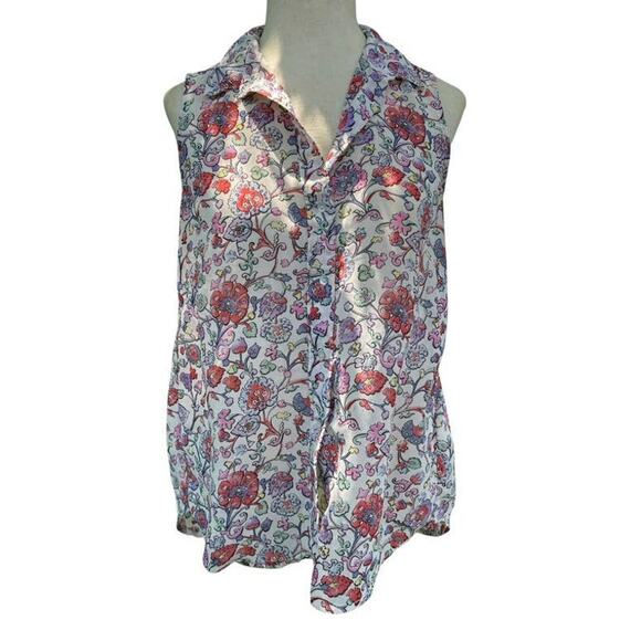 H&M Floral Sleeveless Button Blouse Hi Low Cut Size 4 - Picture 1 of 8